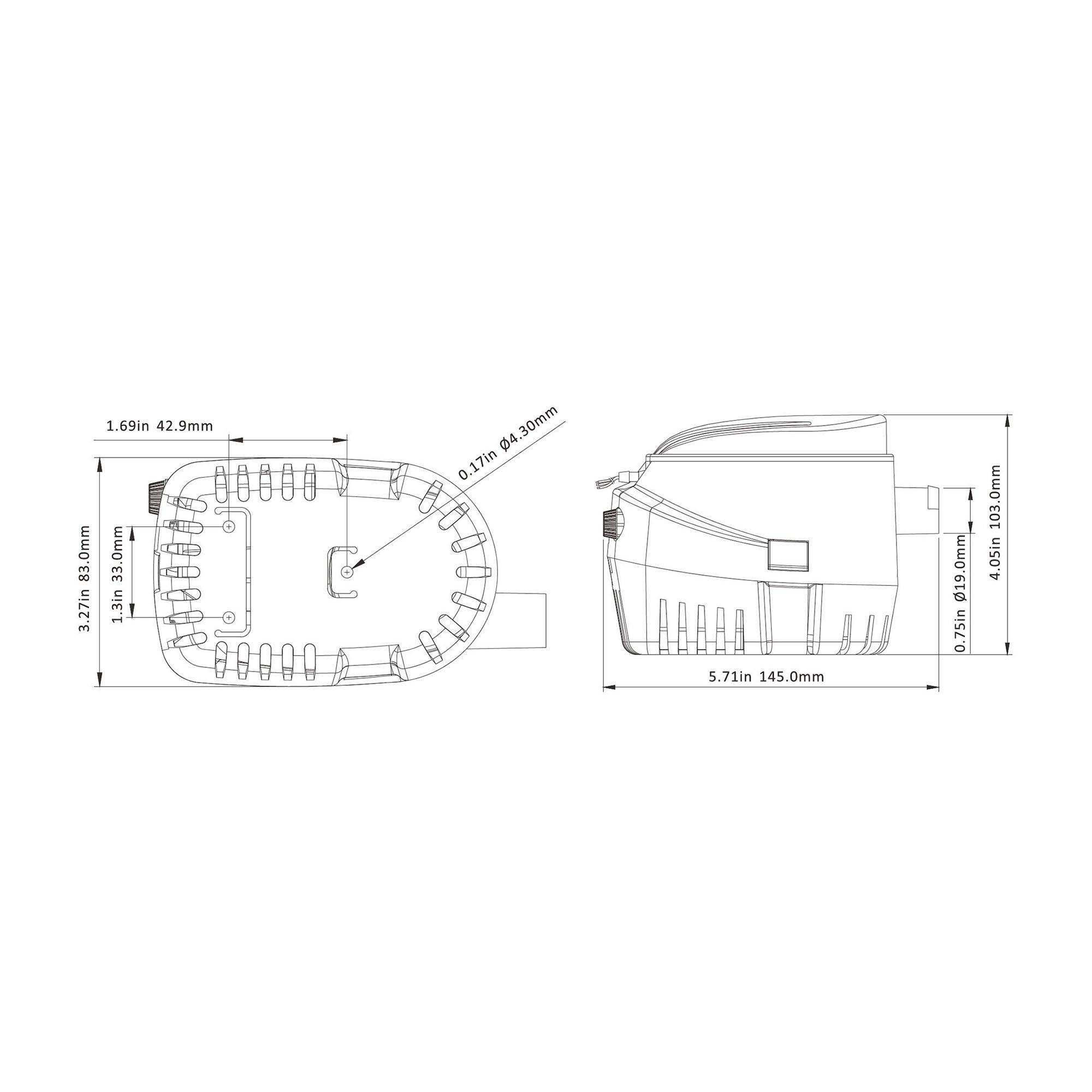 Technical Diagram: Seaflo Automatic Bilge Pump 12V 600 GPH / 2271 LPH Technical Diagram: Seaflo Automatic Bilge Pump 12V 600 GPH / 2271 LPH