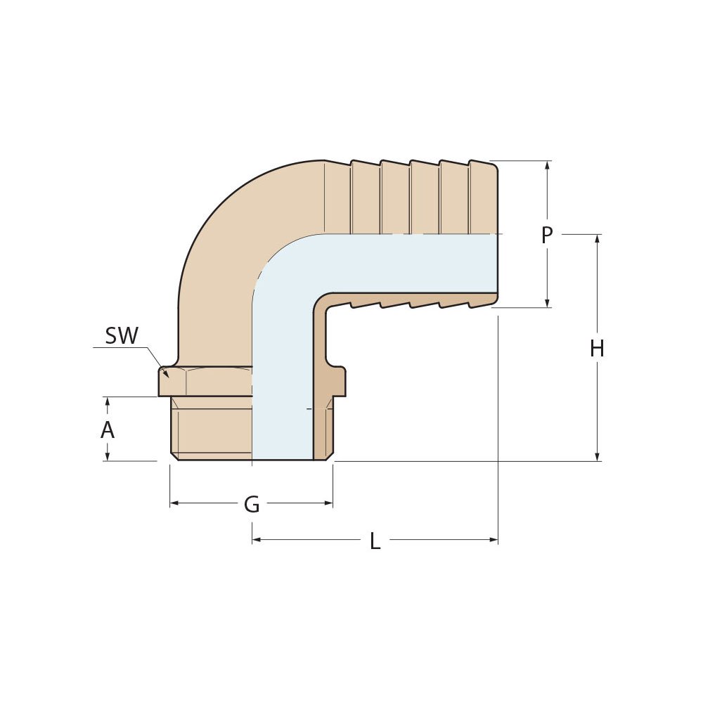 Technical Diagram: Guidi Brass 90° Hose Connector M 1/2 in