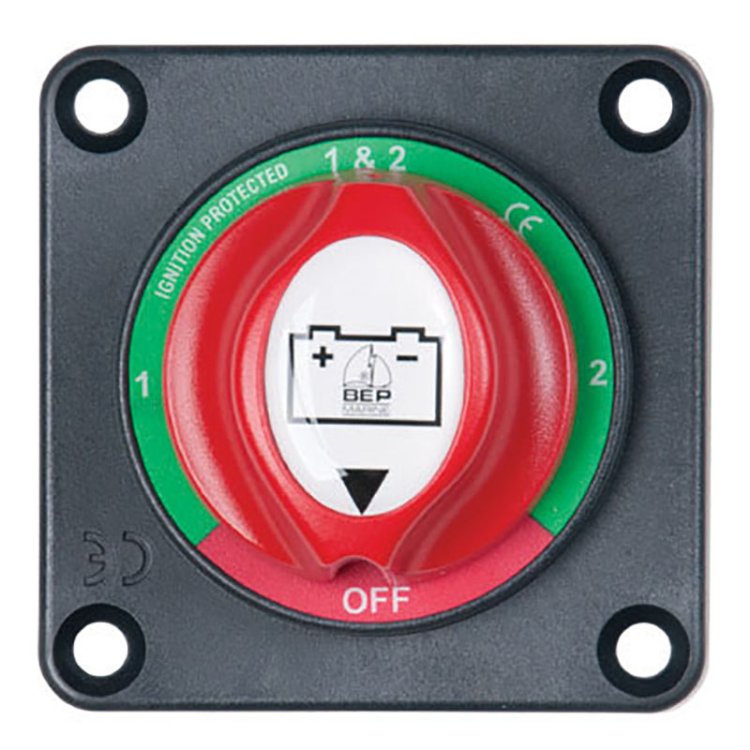 BEP Battery Selector Switch Panel Mount 1-2-Both-Off 48V Max. 200A Continuous BEP Battery Selector Switch Panel Mount 1-2-Both-Off 48V Max. 200A Continuous
