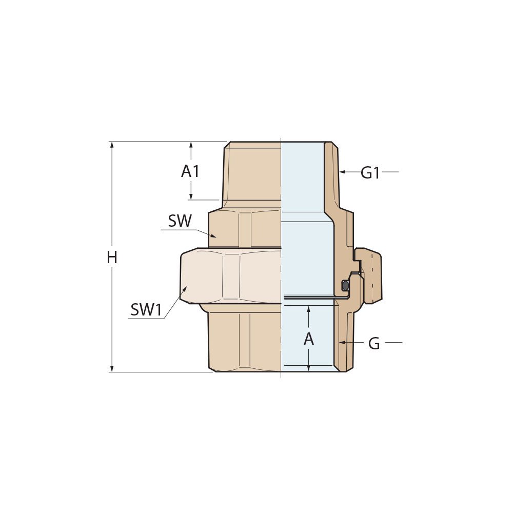 Technical Diagram: Guidi Brass Union M-F Tappered Seat & O-Ring 1 1/2 in Technical Diagram: Guidi Brass Union M-F Tappered Seat & O-Ring 1 1/2 in