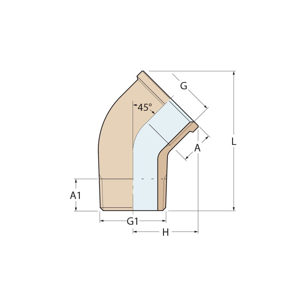 Technical Diagram: Guidi Brass 45° Elbow M-F 3/8 in Technical Diagram: Guidi Brass 45° Elbow M-F 3/8 in