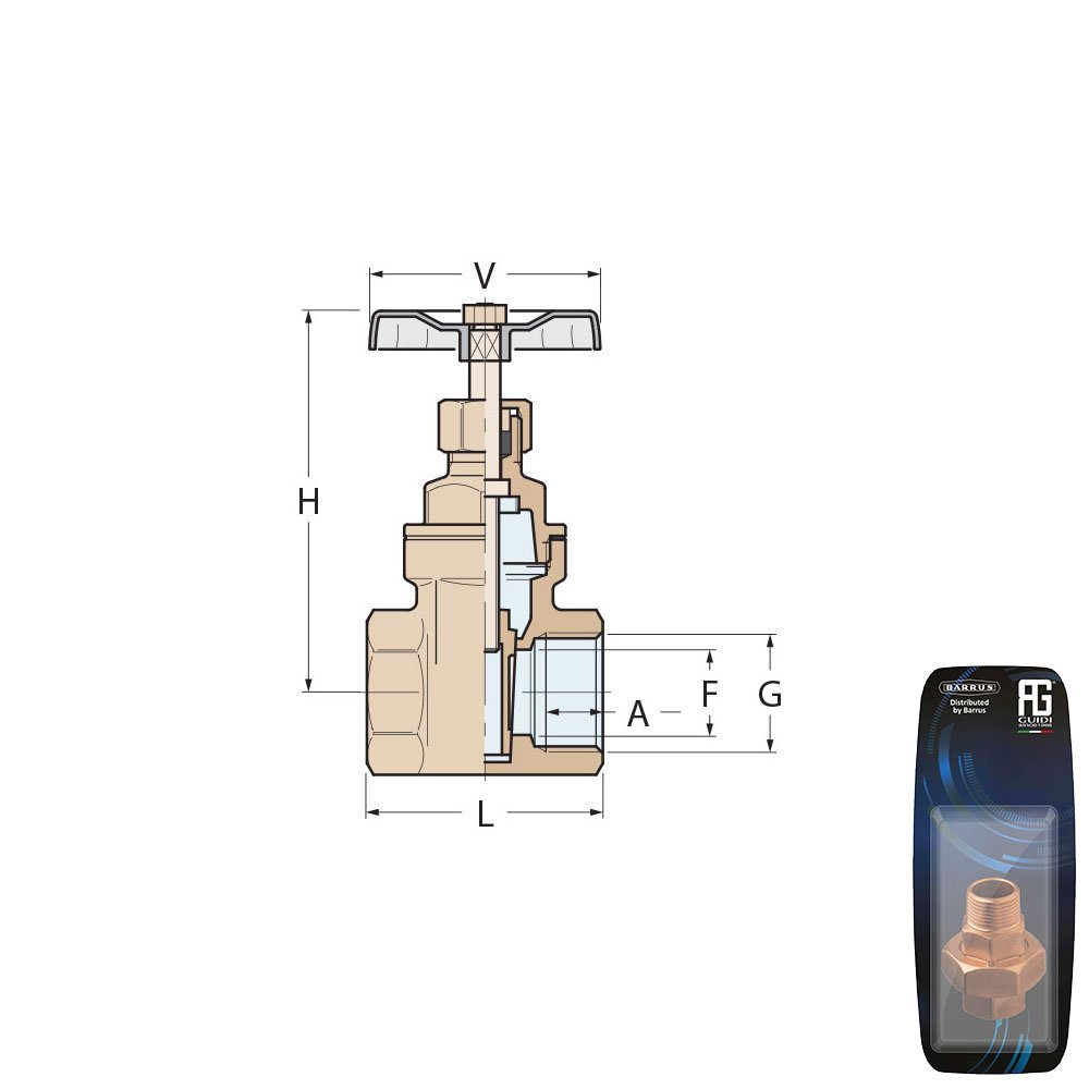 Technical Diagram: Guidi Brass Gate Valve 1/4 in - Retail Packed Technical Diagram: Guidi Brass Gate Valve 1/4 in - Retail Packed
