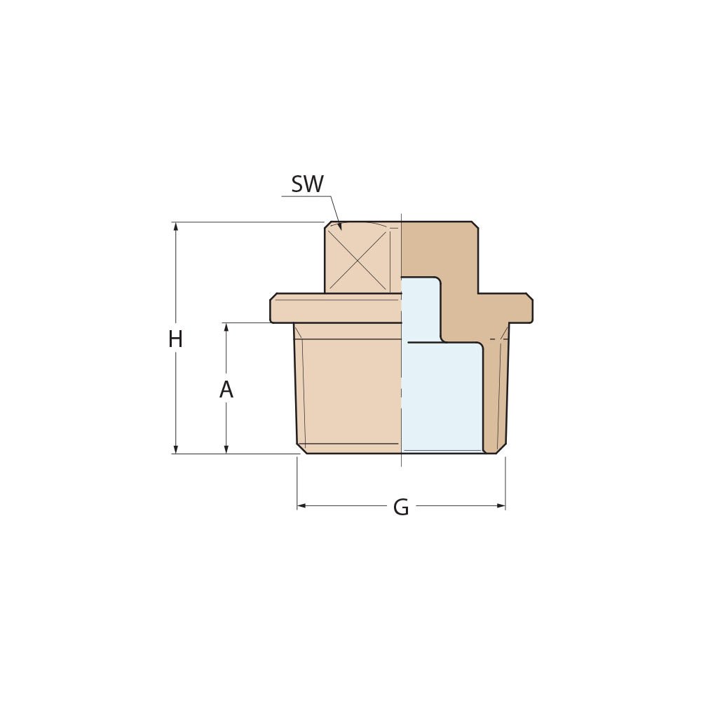 Technical Diagram: Guidi Bronze Plug M 3/8 in Technical Diagram: Guidi Bronze Plug M 3/8 in