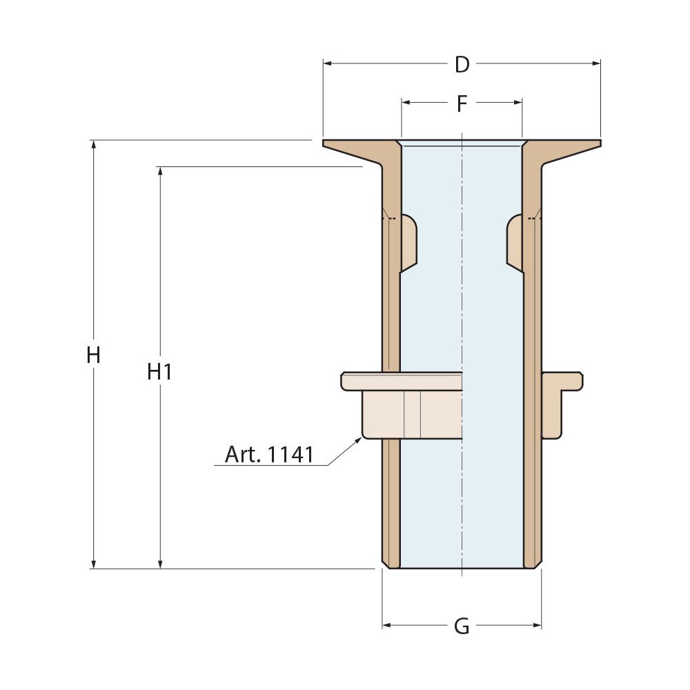 Technical Diagram: Guidi Brass Thru-Hull in Export in Series 1/2 in x 61 mm Technical Diagram: Guidi Brass Thru-Hull in Export in Series 1/2 in x 61 mm