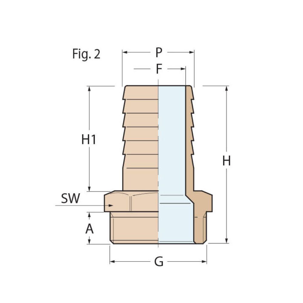 Technical Diagram: Guidi Stainless Steel Hose Connector M 3/4 in x 20 mm