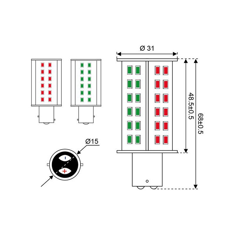 Technical Diagram: Talamex S-Led 36 10-30V Bay15 Duocolor Technical Diagram: Talamex S-Led 36 10-30V Bay15 Duocolor