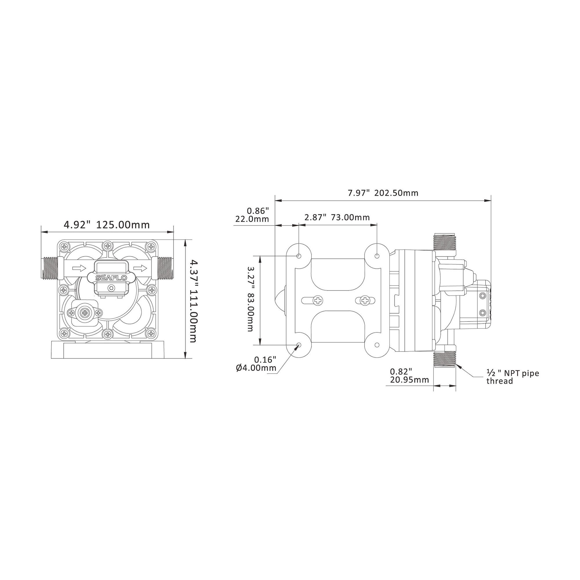 Technical Diagram: Seaflo Water Pressure Pump - 42 Series 12V 3.0 GPH / 1.3 LPH Technical Diagram: Seaflo Water Pressure Pump - 42 Series 12V 3.0 GPH / 1.3 LPH