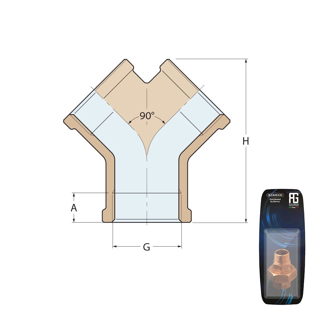 Technical Diagram: Guidi Brass Y-Shaped Connector 1 in - Retail Pack Technical Diagram: Guidi Brass Y-Shaped Connector 1 in - Retail Pack