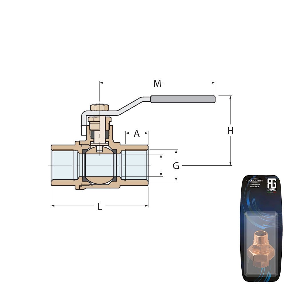 Technical Diagram: Guidi Nickel Plated Brass Lever Ball Valve F-F in 2000 in 1 in 1/4 - Retail Packed Technical Diagram: Guidi Nickel Plated Brass Lever Ball Valve F-F in 2000 in 1 in 1/4 - Retail Packed