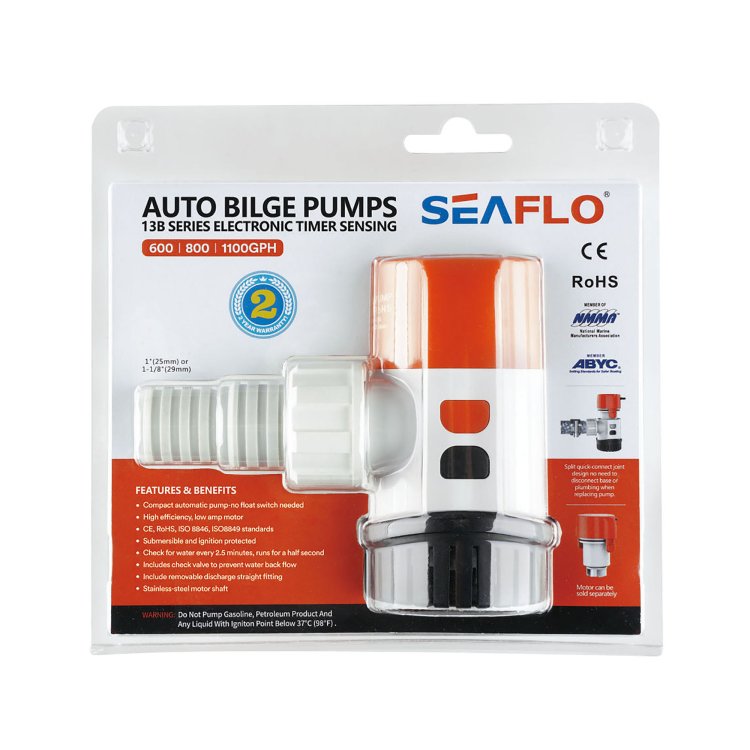 Seaflo Timer Sensing Auto Bilge Pump 13B Series 12V 800 GPH / 3028 LPH Seaflo Timer Sensing Auto Bilge Pump 13B Series 12V 800 GPH / 3028 LPH