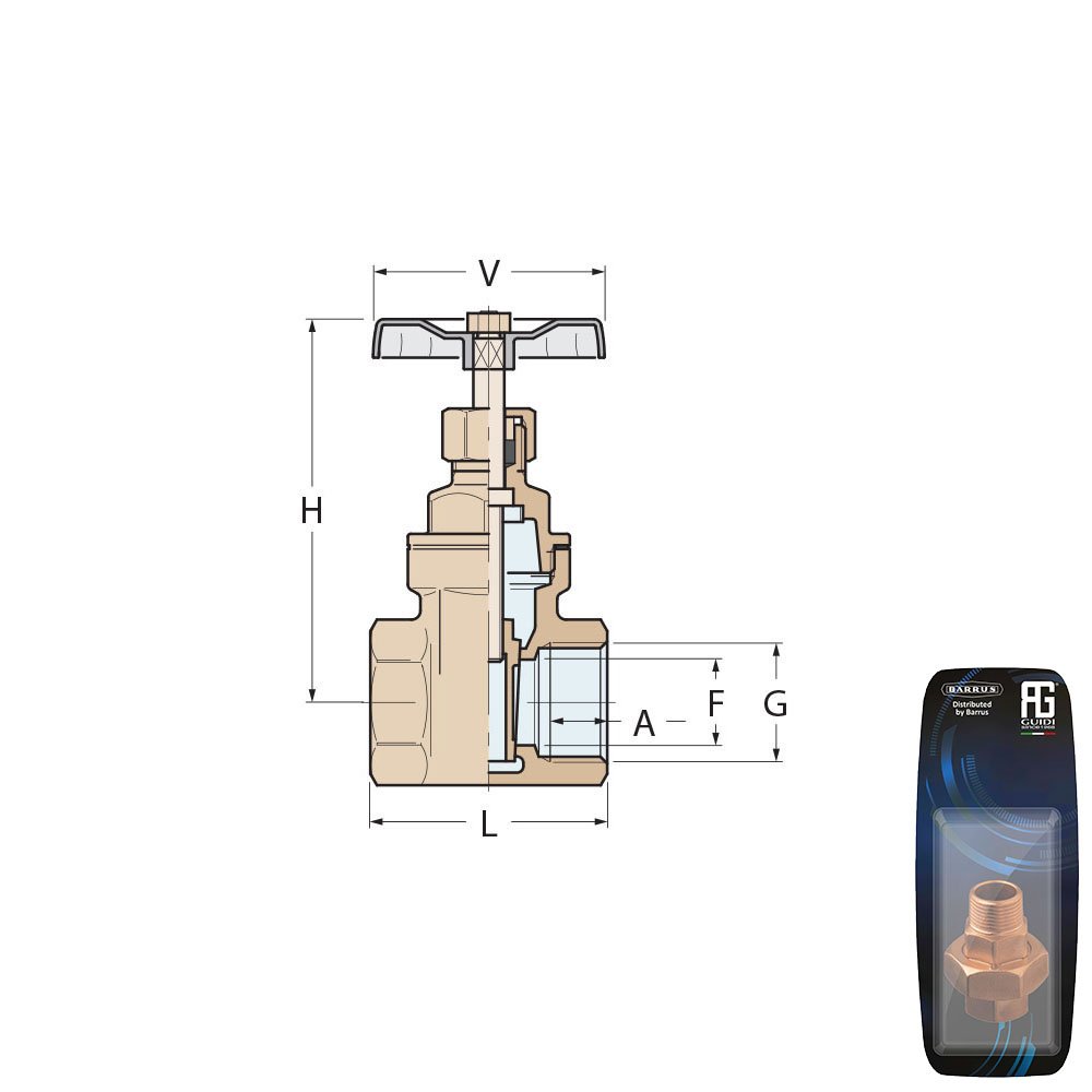 Technical Diagram: Guidi Bronze Gate Valve 2 in - Retail Packed Technical Diagram: Guidi Bronze Gate Valve 2 in - Retail Packed