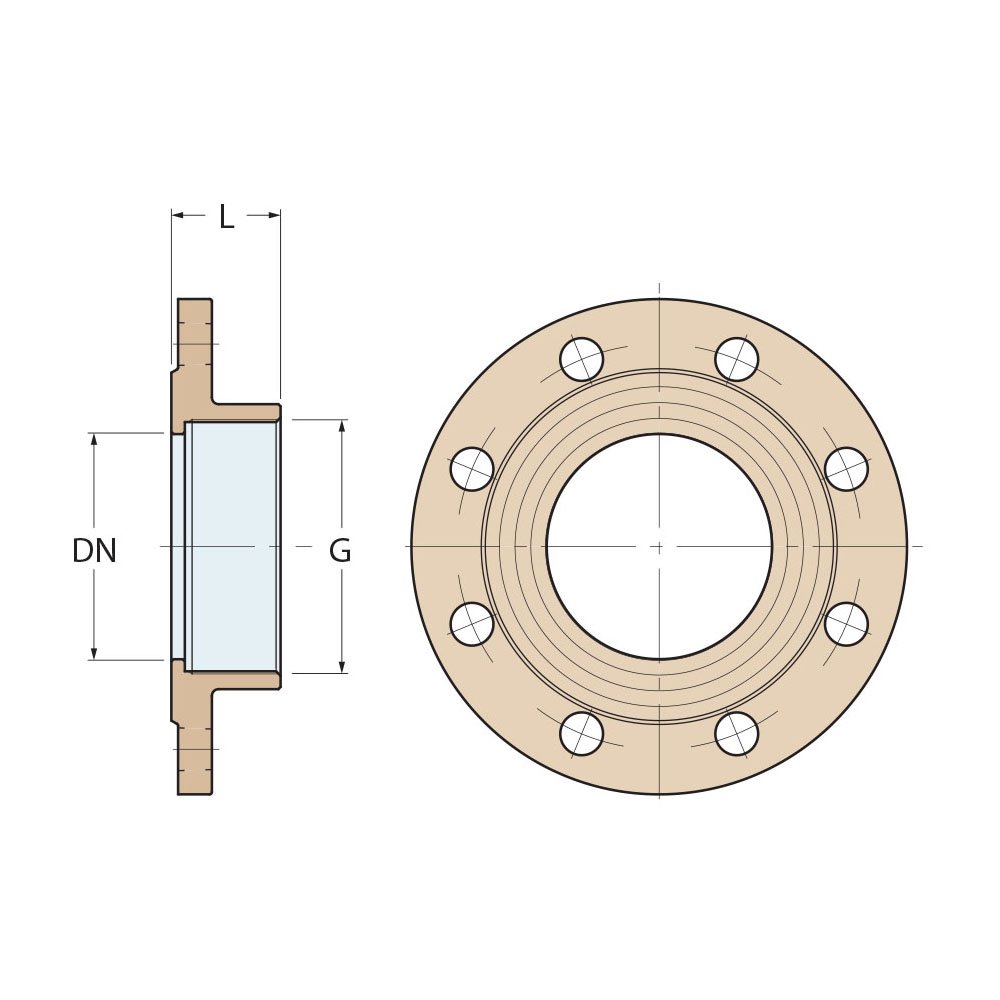 Technical Diagram: Guidi Bronze PN06 Flange with Female thread DN100 Technical Diagram: Guidi Bronze PN06 Flange with Female thread DN100
