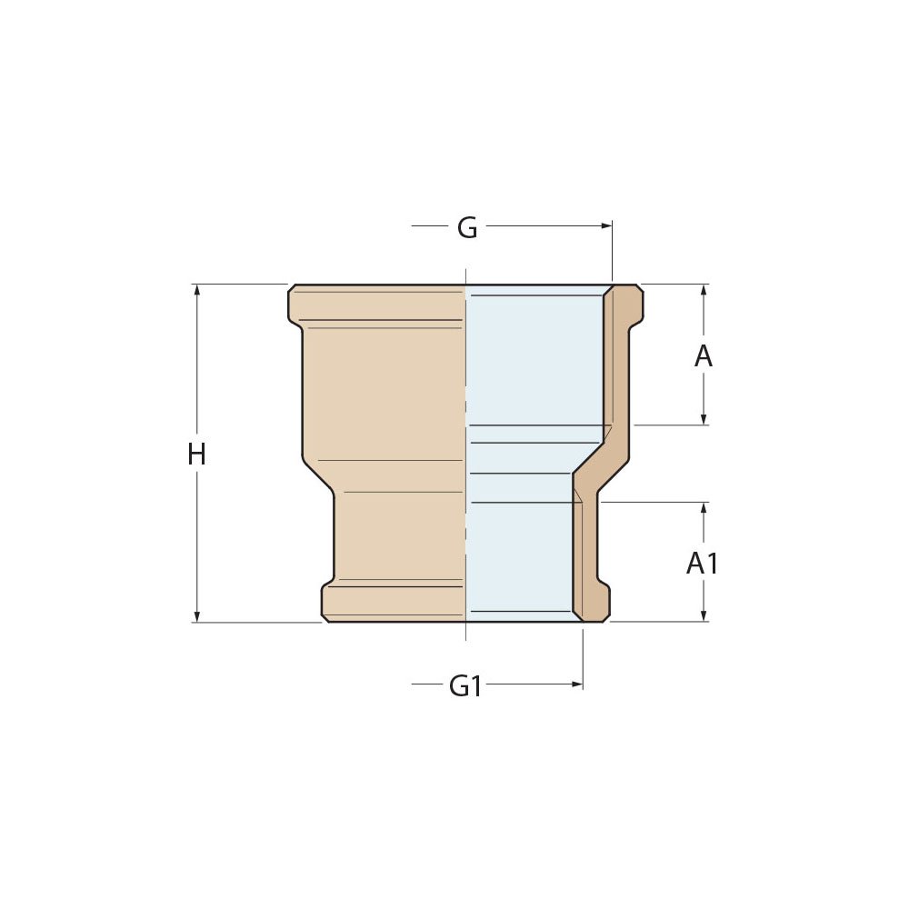 Technical Diagram: Guidi Brass Reducing Socket F-F 3/4 in x 3/8 in