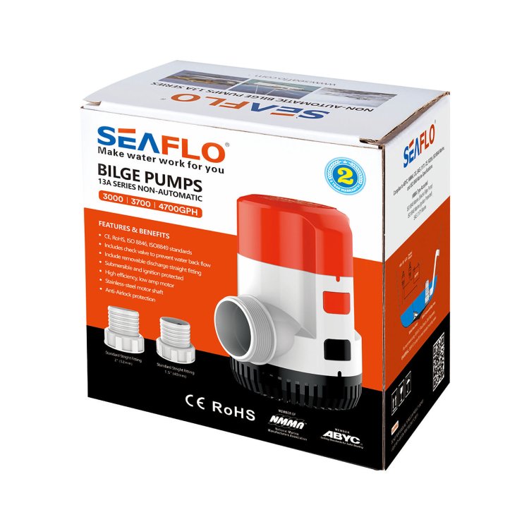 Seaflo Manual Bilge Pump 13A Series - 12V 3700 GPH / 14006 LPH Seaflo Manual Bilge Pump 13A Series - 12V 3700 GPH / 14006 LPH