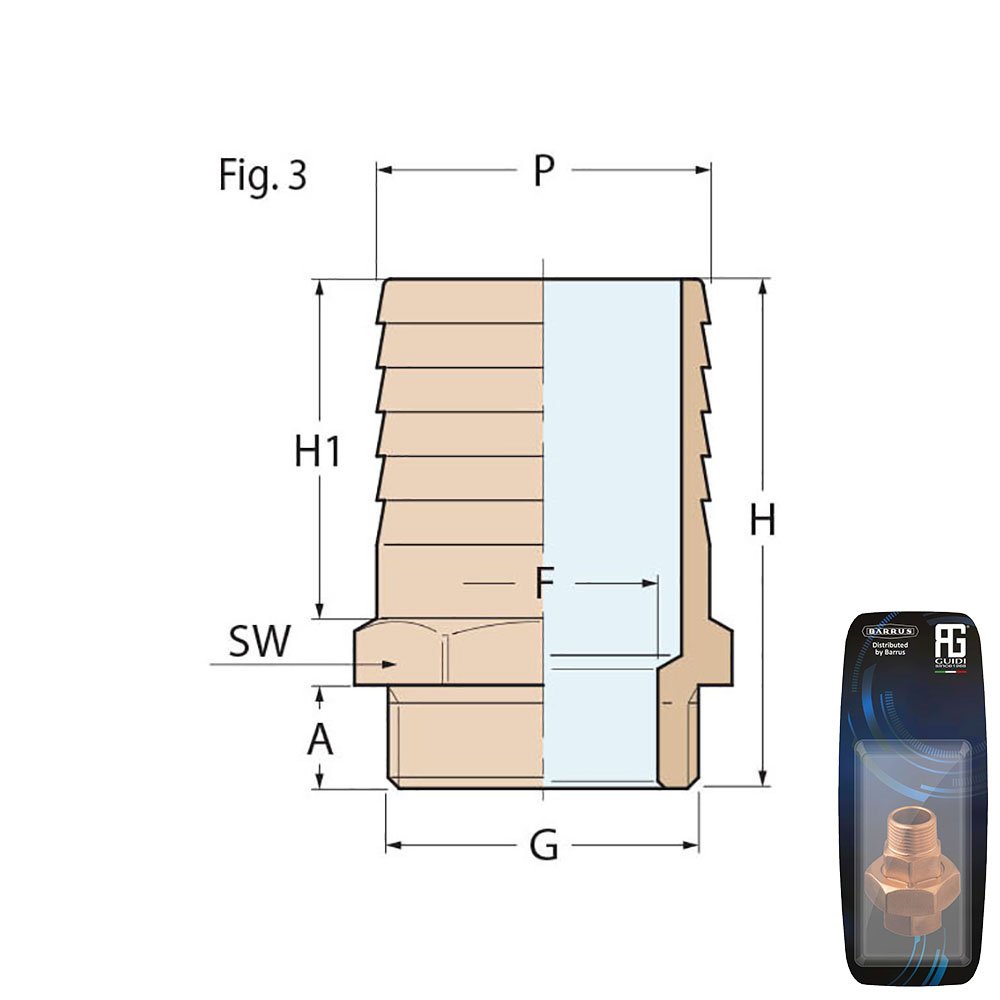 Technical Diagram: Guidi Brass Hose Connector M 1 in x 32 mm - Retail Pack Technical Diagram: Guidi Brass Hose Connector M 1 in x 32 mm - Retail Pack