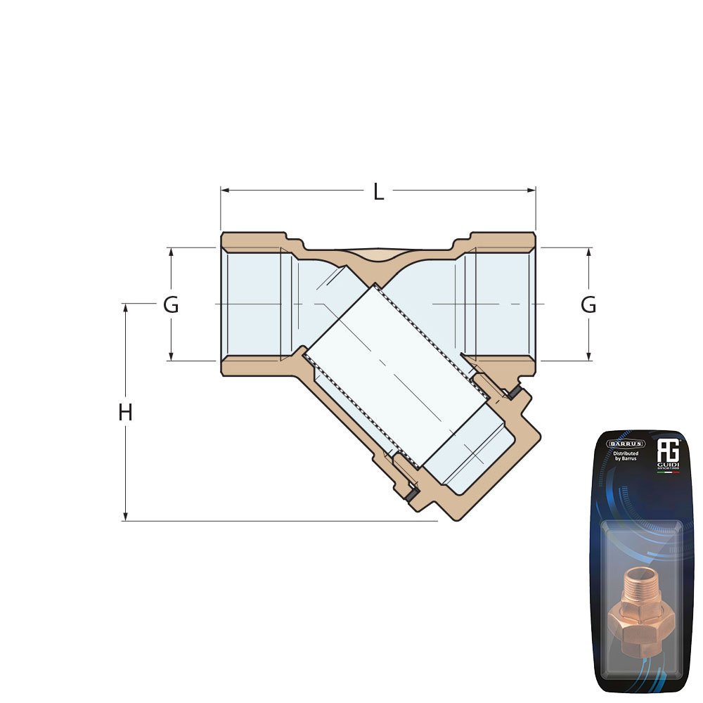 Technical Diagram: Guidi Brass 45° Filter Valve 3/8 in - Retail Packed Technical Diagram: Guidi Brass 45° Filter Valve 3/8 in - Retail Packed