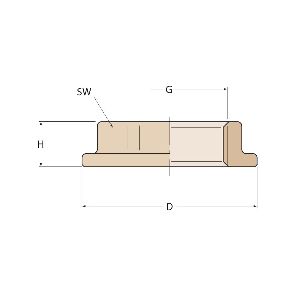 Technical Diagram: Guidi Brass Flanged Lock Nut Light Series 1/2 in Technical Diagram: Guidi Brass Flanged Lock Nut Light Series 1/2 in