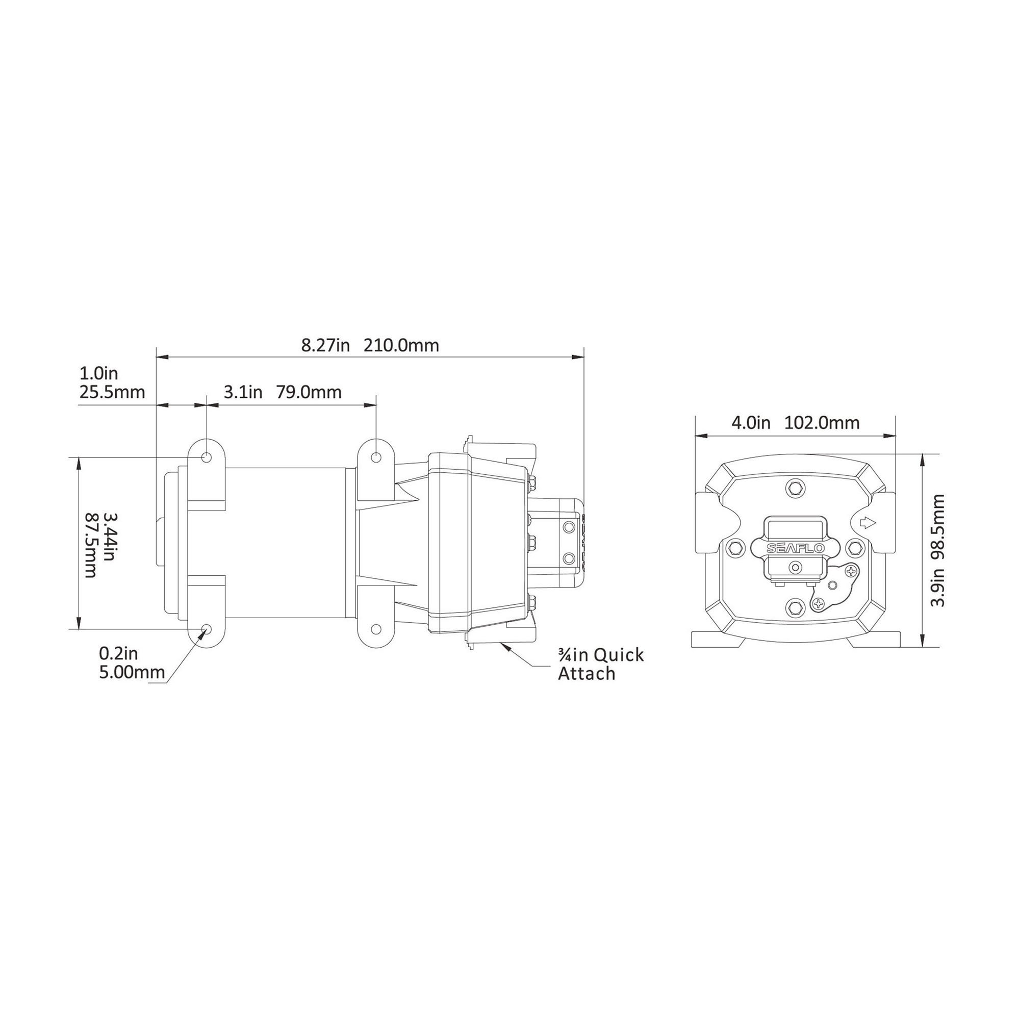 Technical Diagram: Seaflo Water Pressure Pump - 41 Series 12V 2.7 GPH / 0.0 LPH Technical Diagram: Seaflo Water Pressure Pump - 41 Series 12V 2.7 GPH / 0.0 LPH