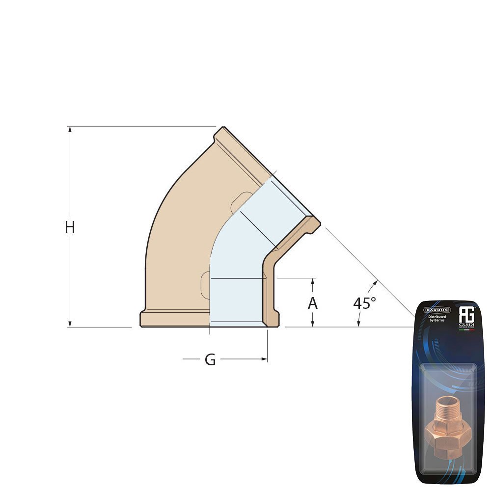 Technical Diagram: Guidi Brass 45° Elbow F-F 3/8 in - Retail Pack Technical Diagram: Guidi Brass 45° Elbow F-F 3/8 in - Retail Pack