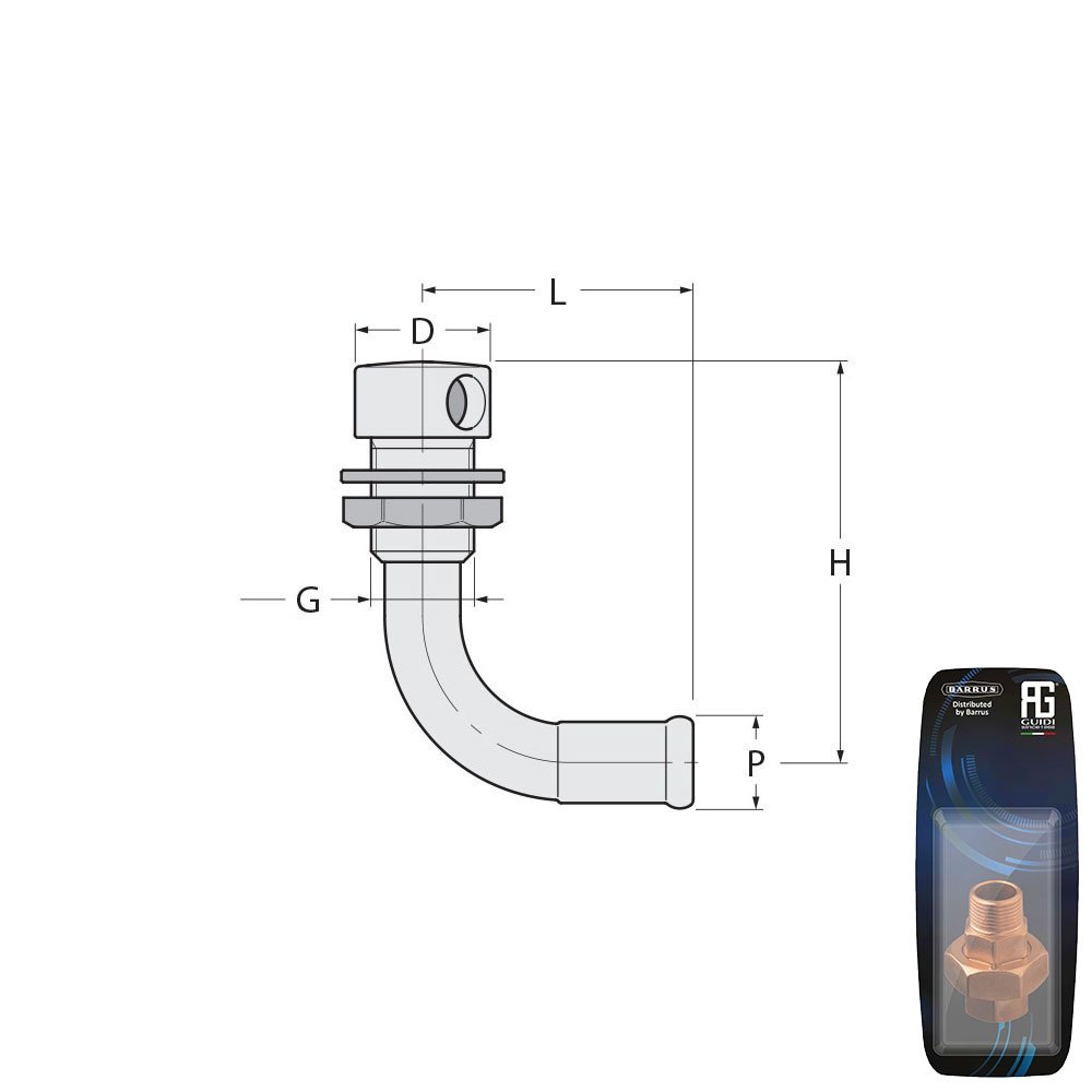 Technical Diagram: Guidi 90 Deg Right-Side Gas Tank Vent With Hose Connection 19 x 16 mm Technical Diagram: Guidi 90 Deg Right-Side Gas Tank Vent With Hose Connection 19 x 16 mm