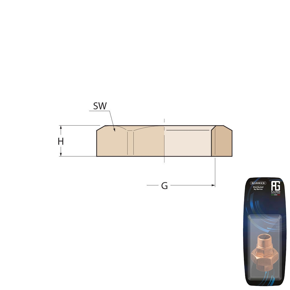 Technical Diagram: Guidi Brass Lock Nut 1 in - Retail Pack Technical Diagram: Guidi Brass Lock Nut 1 in - Retail Pack