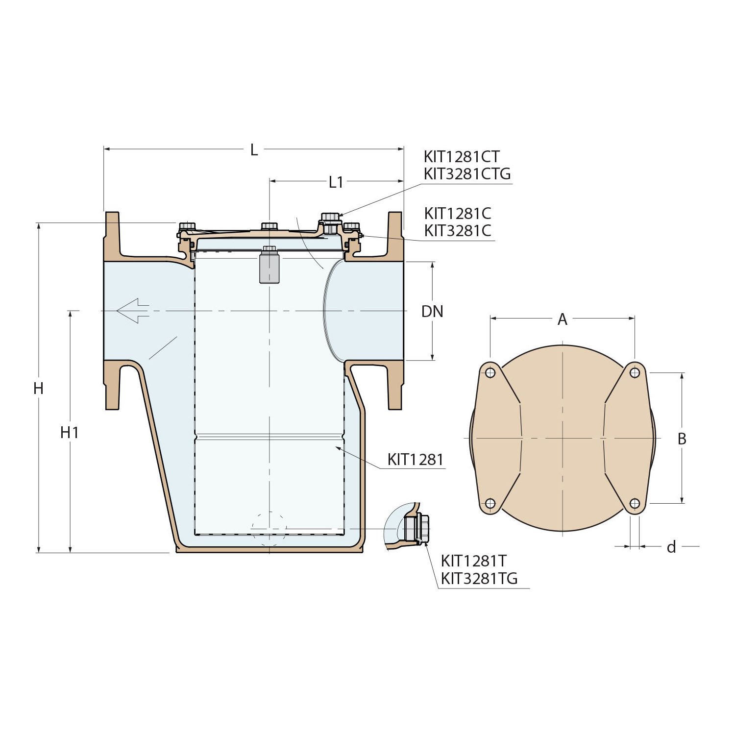 Technical Diagram: Guidi Bronze Water Strainer with PN06 Flanges DN250 Technical Diagram: Guidi Bronze Water Strainer with PN06 Flanges DN250