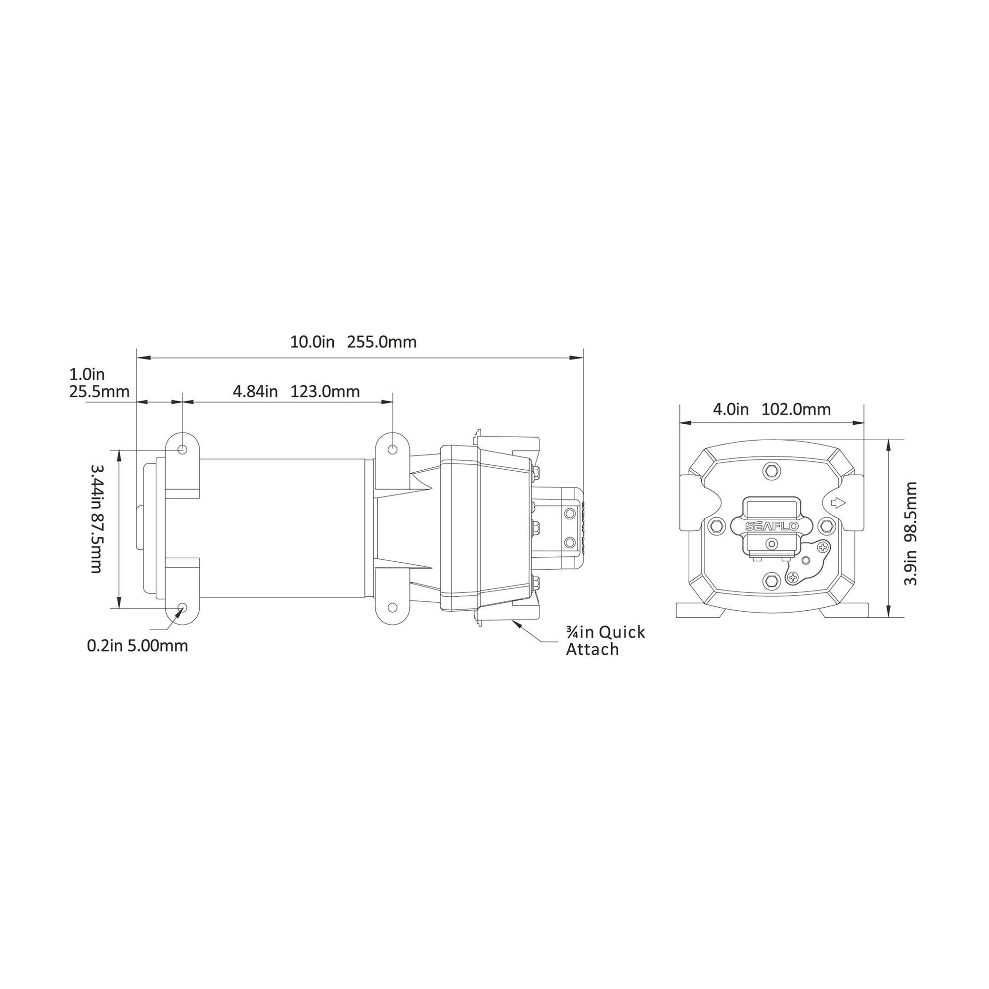 Technical Diagram: Seaflo Water Pressure Pump - 41 Series   12V   4.5 GPH / 7.0 LPH
