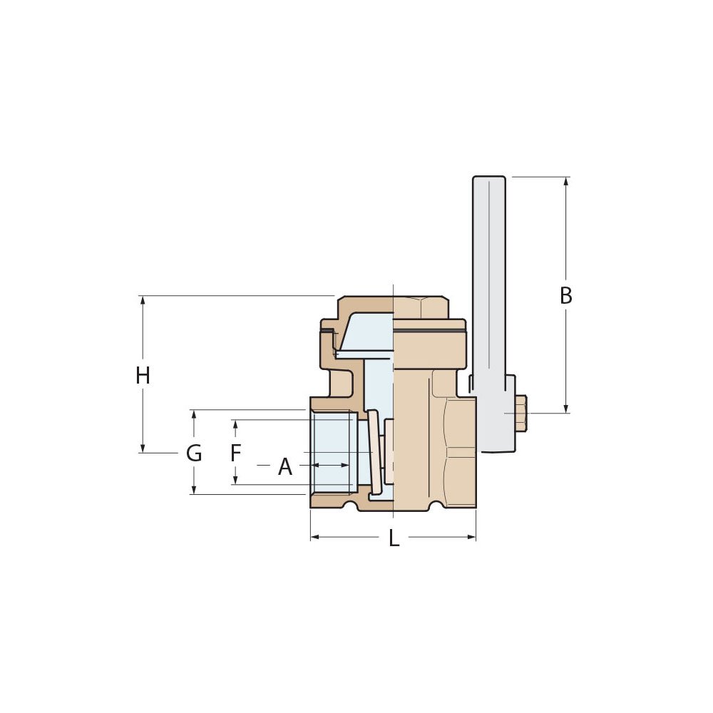 Technical Diagram: Guidi Bronze Quick-Closing Gate Valve 1 in 1/4 Technical Diagram: Guidi Bronze Quick-Closing Gate Valve 1 in 1/4