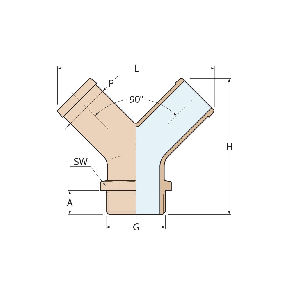 Technical Diagram: Guidi Brass Y-Shaped Hose Connector 1 in 1/4 x 32 mm Technical Diagram: Guidi Brass Y-Shaped Hose Connector 1 in 1/4 x 32 mm