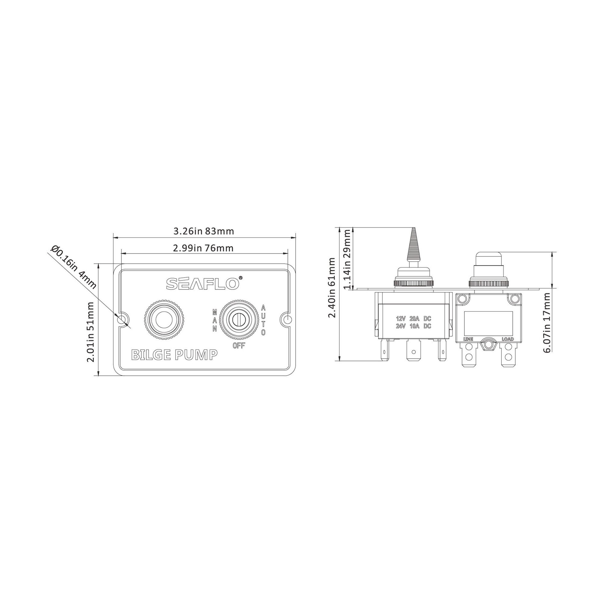 Technical Diagram: Seaflo Bilge Fused Switch Panel - 12V & 24V