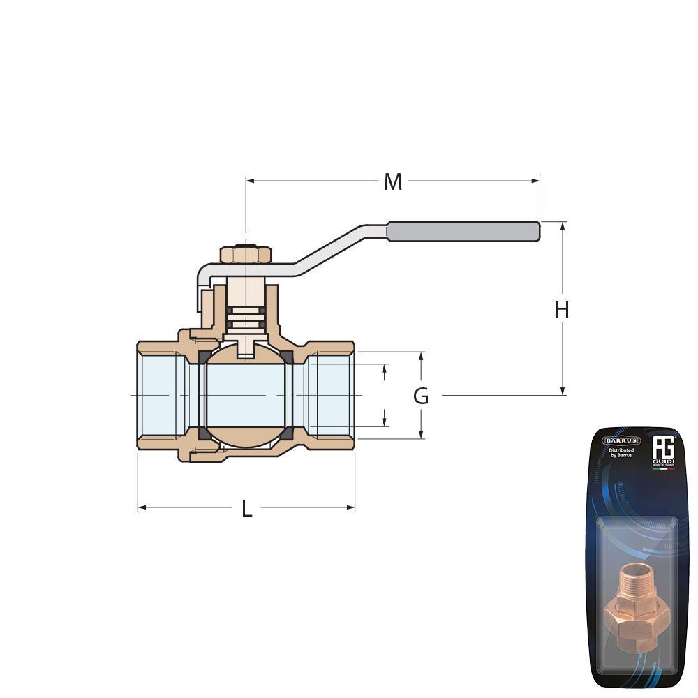 Technical Diagram: Guidi Nickel Plated Brass Lever Ball Valve F-F 3/8 in - Retail Packed Technical Diagram: Guidi Nickel Plated Brass Lever Ball Valve F-F 3/8 in - Retail Packed