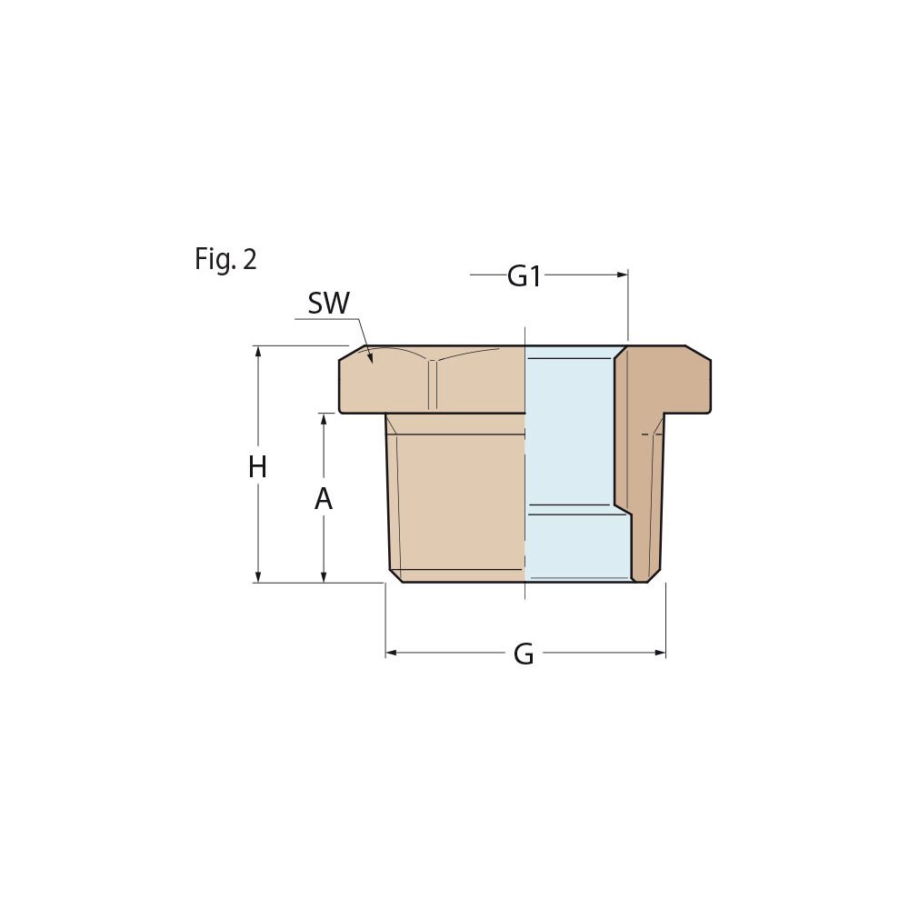 Technical Diagram: Guidi Stainless Steel Bushing M-F 1 in 1/2 x 1 in 1/4