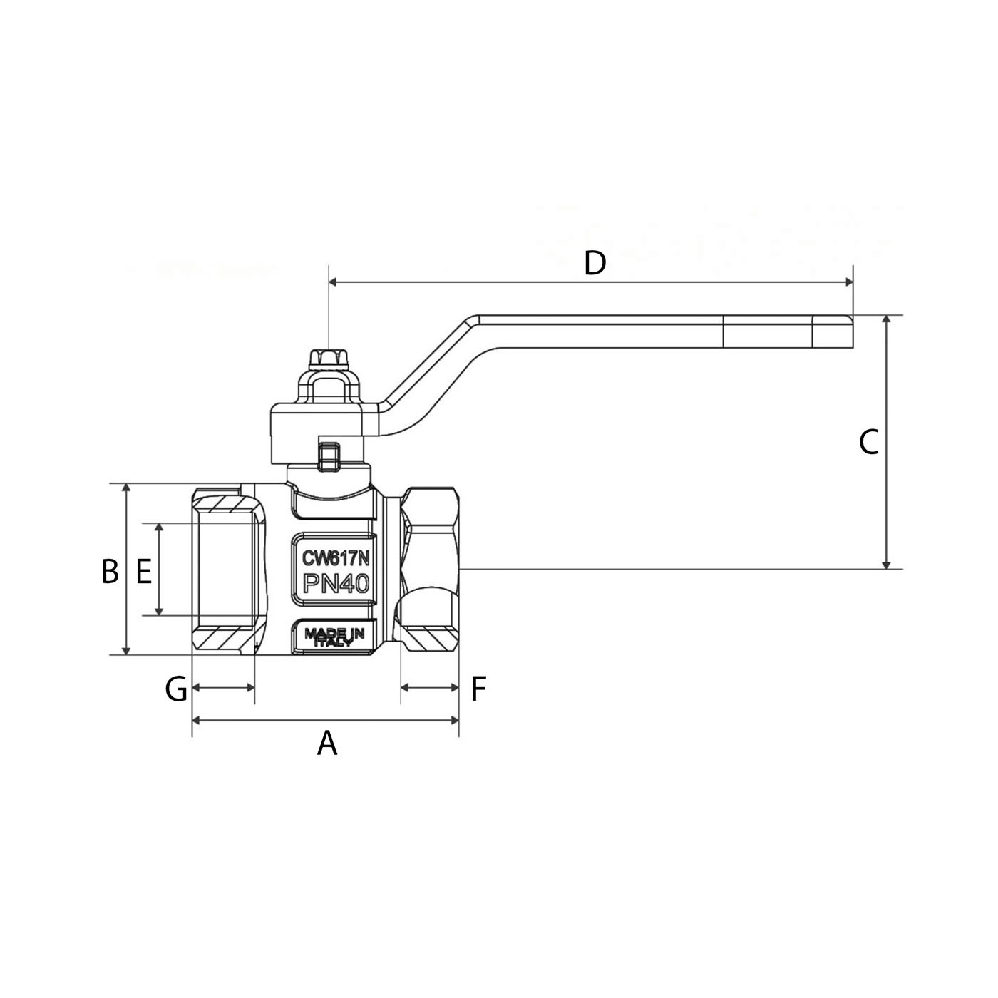 Technical Diagram: BlueGee Nickel Plated Brass Female/Female Lever Ball Valve 2 1/2 in Technical Diagram: BlueGee Nickel Plated Brass Female/Female Lever Ball Valve 2 1/2 in