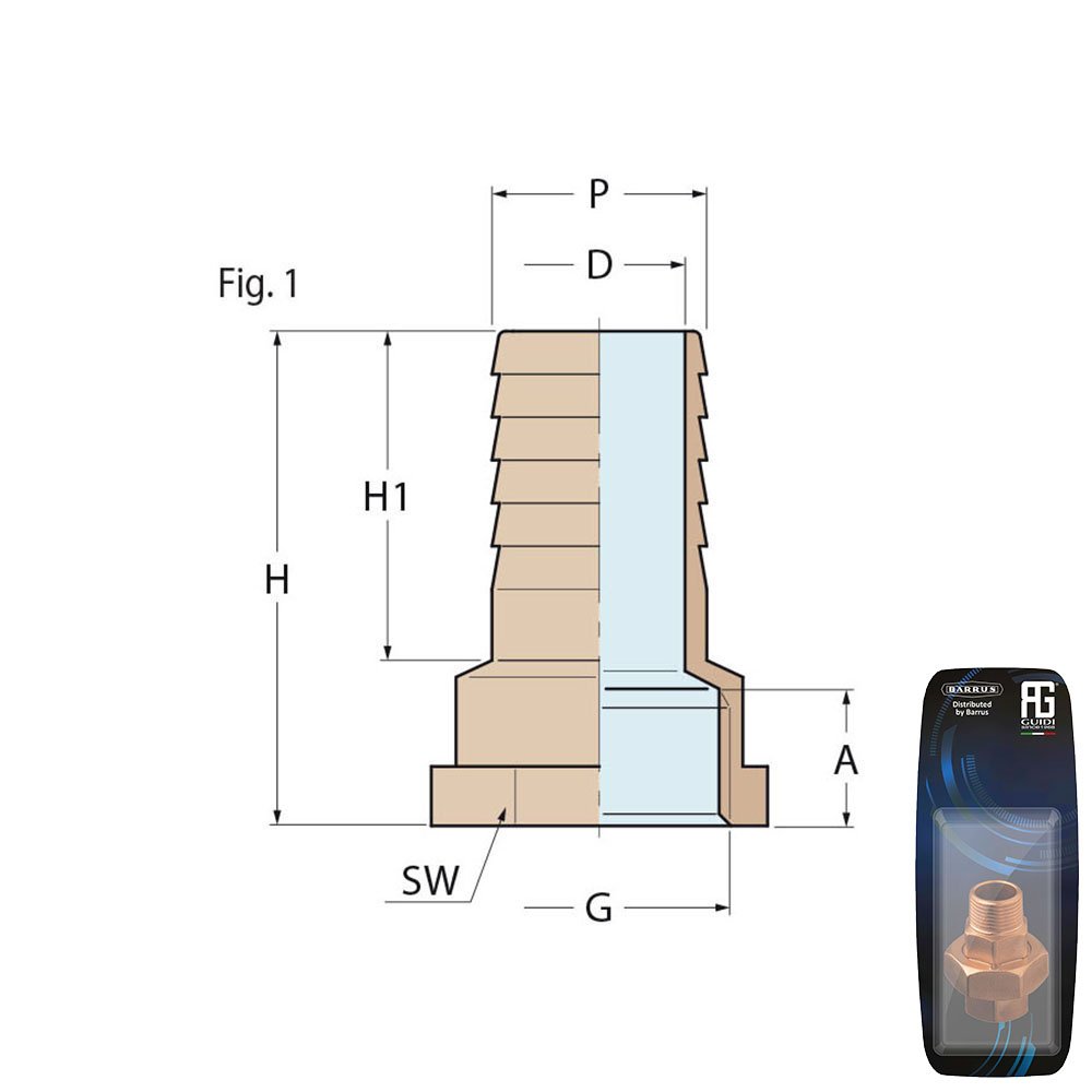 Technical Diagram: Guidi Brass Hose Connector F 3/8 in x 14 mm - Retail Pack Technical Diagram: Guidi Brass Hose Connector F 3/8 in x 14 mm - Retail Pack
