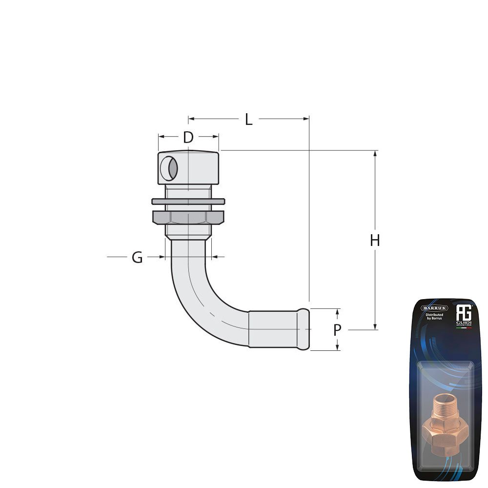 Technical Diagram: Guidi 90 Deg Left-Side Gas Tank Vent With Hose Connection 19 x 16 mm Technical Diagram: Guidi 90 Deg Left-Side Gas Tank Vent With Hose Connection 19 x 16 mm