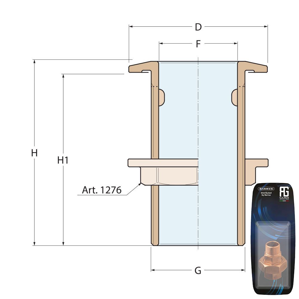 Technical Diagram: Guidi Bronze Thru-Hull 1/2 in X 65 mm - Retail Packed Technical Diagram: Guidi Bronze Thru-Hull 1/2 in X 65 mm - Retail Packed