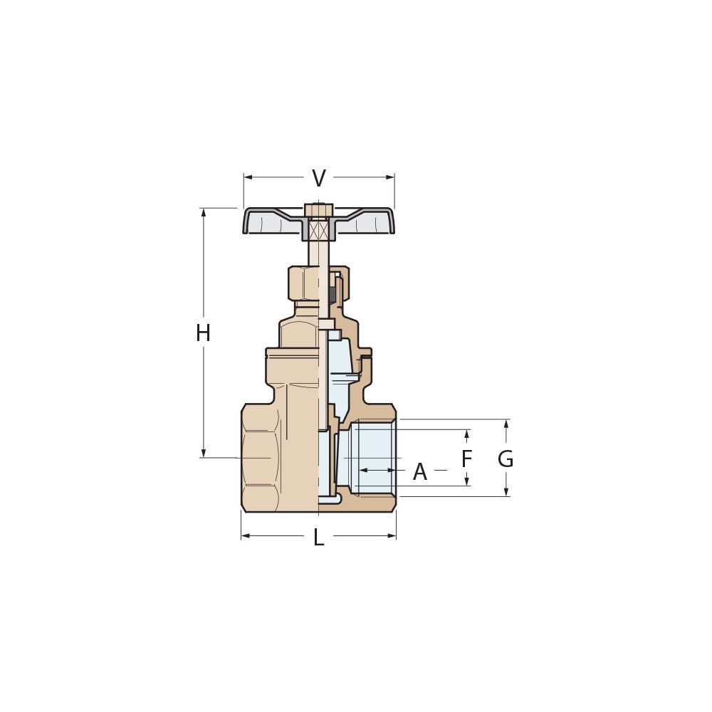 Technical Diagram: Guidi Bronze Gate Valve 1/4 in Technical Diagram: Guidi Bronze Gate Valve 1/4 in