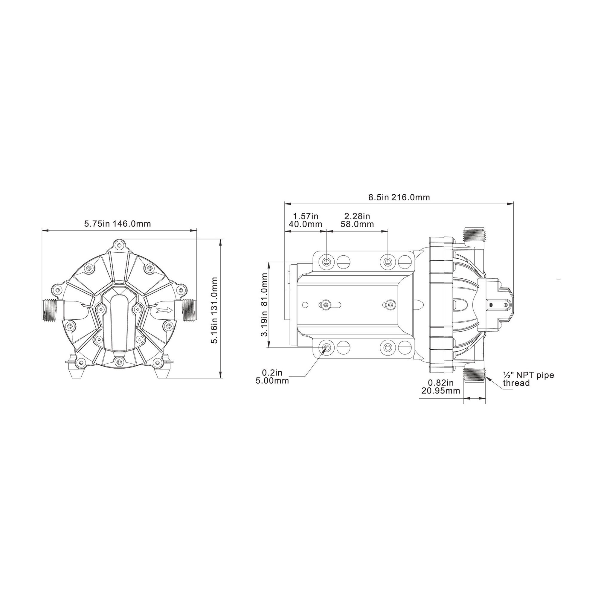Technical Diagram: Seaflo Water Pressure Pump - 51 Series 12V 4.0 GPH / 15.0 LPH Technical Diagram: Seaflo Water Pressure Pump - 51 Series 12V 4.0 GPH / 15.0 LPH