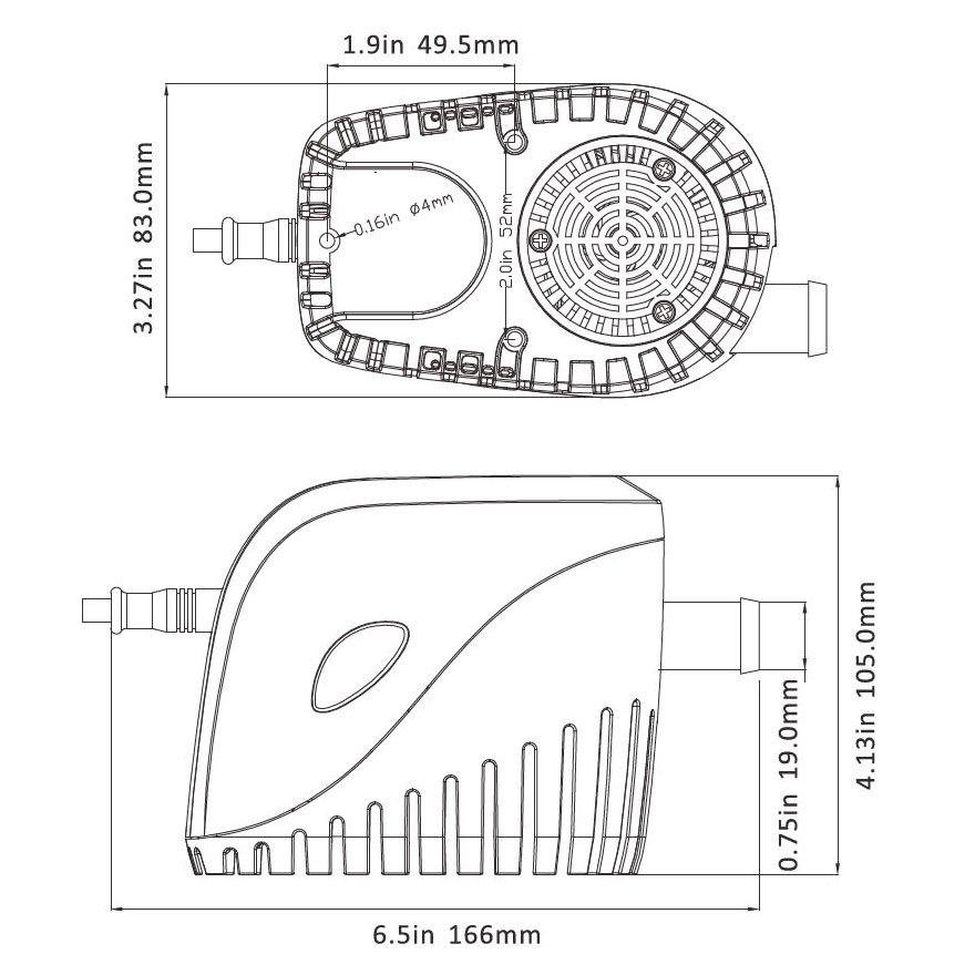 Technical Diagram: Seaflo Electromagnetic Automatic Bilge Pump 24V 750 GPH / 2839 LPH Technical Diagram: Seaflo Electromagnetic Automatic Bilge Pump 24V 750 GPH / 2839 LPH