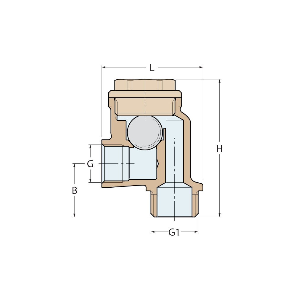 Technical Diagram: Guidi Nickel Plated Brass Siphon Break Valve 1/2 in
