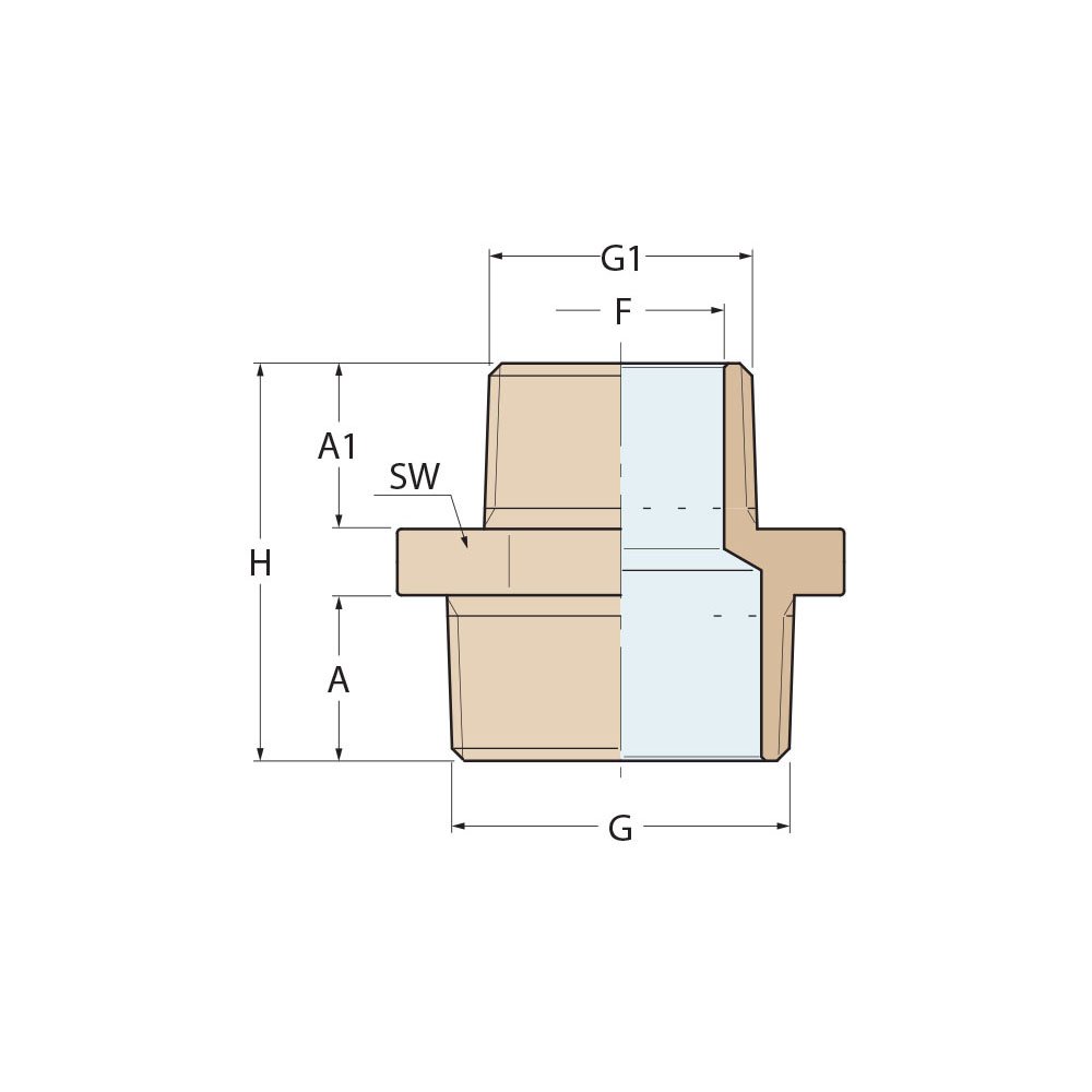 Technical Diagram: Guidi Brass Reducing Nipple M-M 3 in x 2 in 1/2 Technical Diagram: Guidi Brass Reducing Nipple M-M 3 in x 2 in 1/2